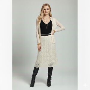 Vintage Franco Valeri Cardigan & Lace Midi Skirt Set - Cream/Ivory